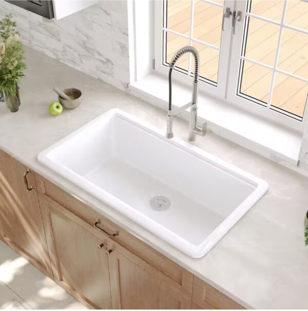 33 in. L x 19 in. W White Fireclay Rectangular Single Bowl Undermount Workstation Kitchen Sink with Accessories