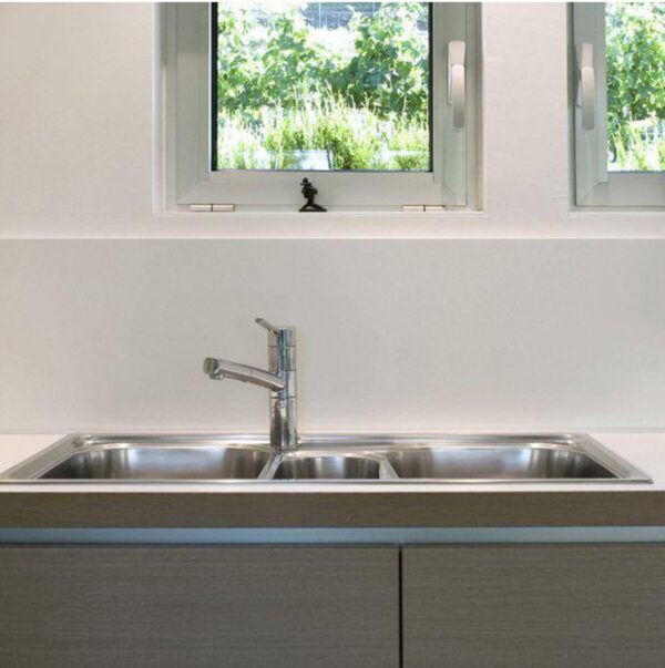 Houzer Premier 41 in. Stainless Steel Topmount 4-hole Triple Bowl Kitchen Sink with Strainer and Grid - PGT-4322-C