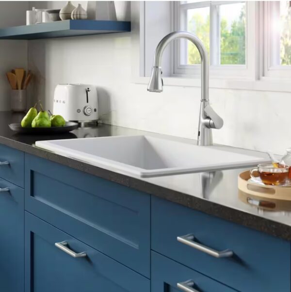 White Quartz 33 in. 50/50 Double Bowl Composite Drop-in Kitchen Sink