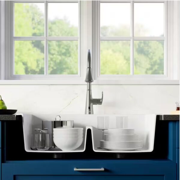 White Quartz 33 in. 50/50 Double Bowl Composite Drop-in Kitchen Sink